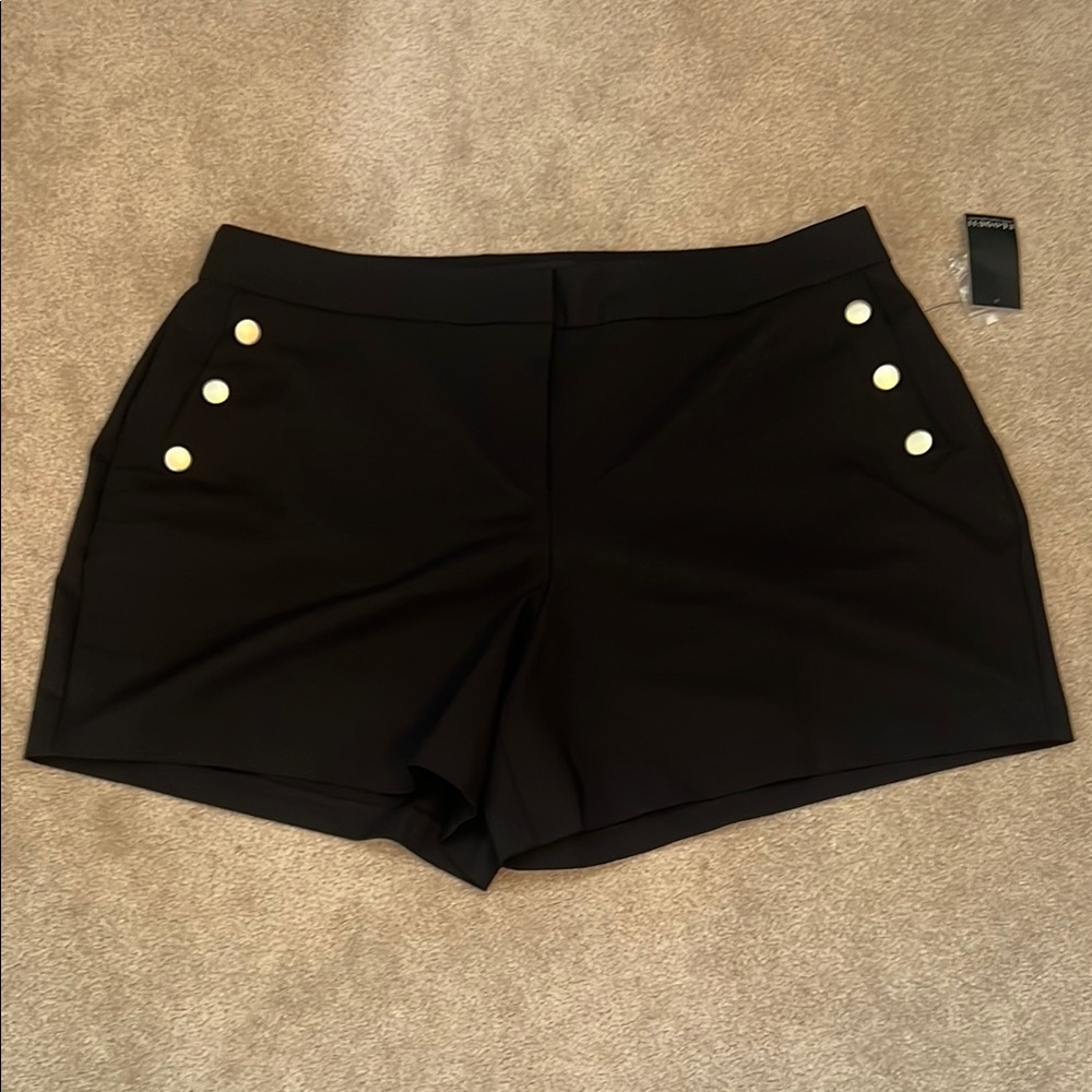 NWT Eloquii Black High Waist Shorts with Button Accents